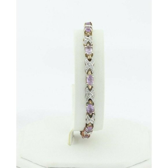 Gold over Sterling Silver Amethyst Gemstone Bracelet 7 1/2 inch - Picture 5 of 10